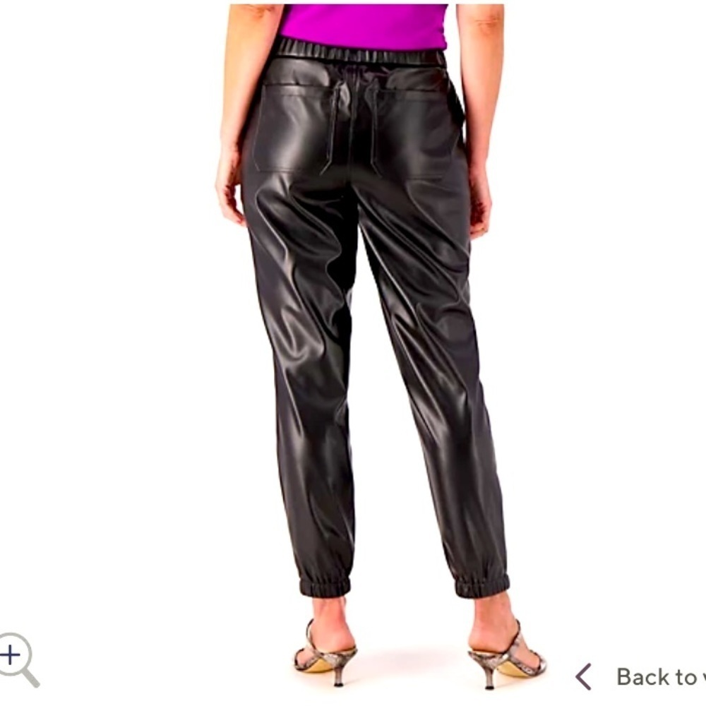 LOGO by Lori Goldstein Regular Faux Leather Joggers Black 18WP